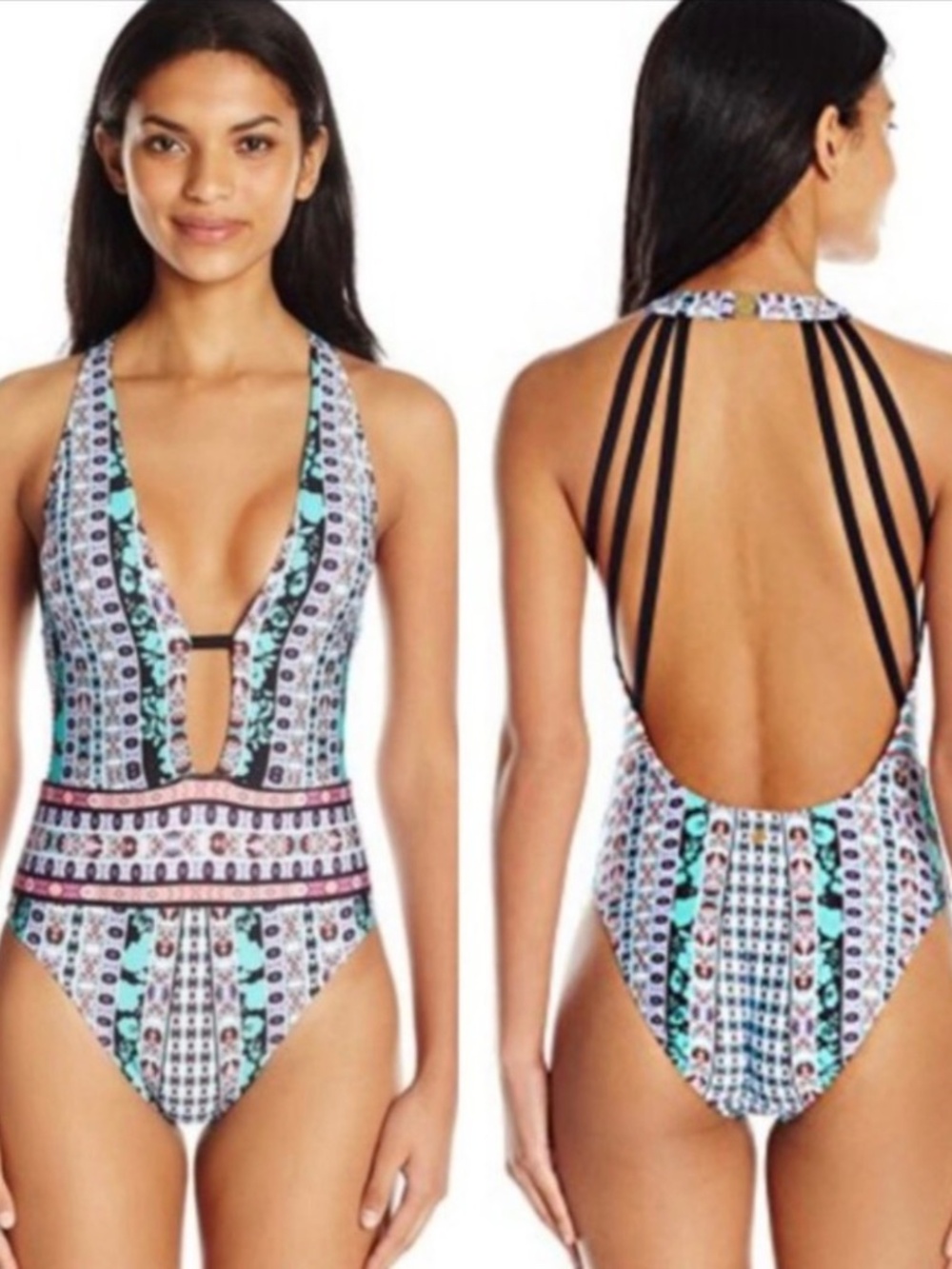 NWT NANETTE LEPORE KIMONO PATCHWORK GODDESS ONE-PIECE SWIMSUIT S